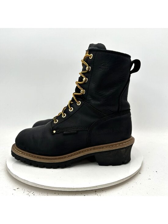 Carolina Shoes - Carolina Women Size 7 Black Logger Leather Yellow Lace Up Combat Work Boot